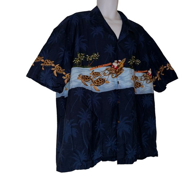 Vtg Pacific Legend Santa Hawaiian Shirt Mens 3XL Mele Kalikimaka Turtle Holiday - Picture 4 of 9